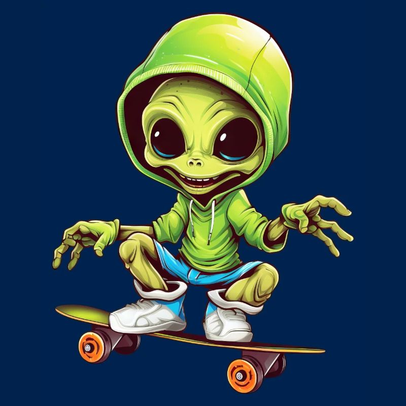 Alien sur le skateboard spatial