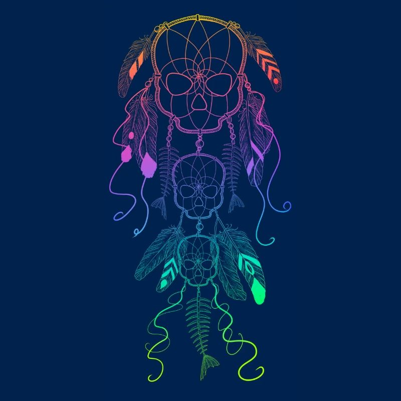 Rainbow dream catcher with skeletal skulls
