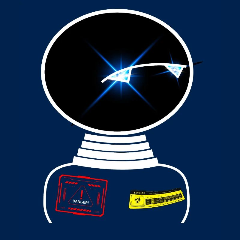 Robot Space Space observes warning sign