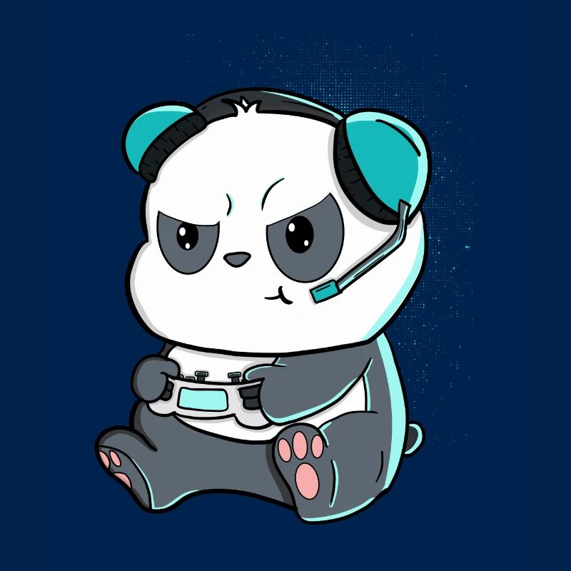 Comic-Style Panda mit Controller und Kopfhörer