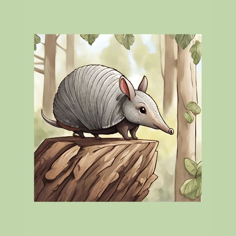 Armadillo on tree trunk with background