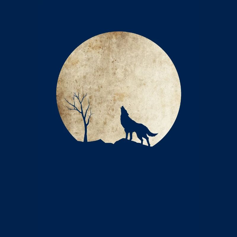 Heulender Wolf mit Mond