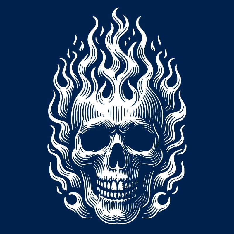 Skull with Flames Burning Skull