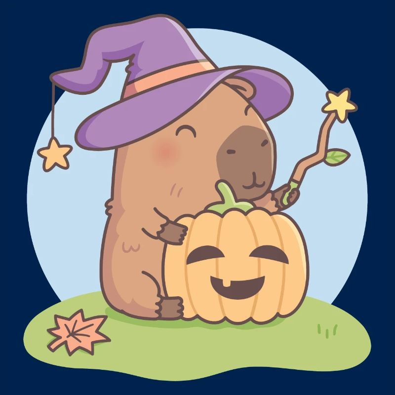 Cute Capybara Wizard With Jack O Lantern