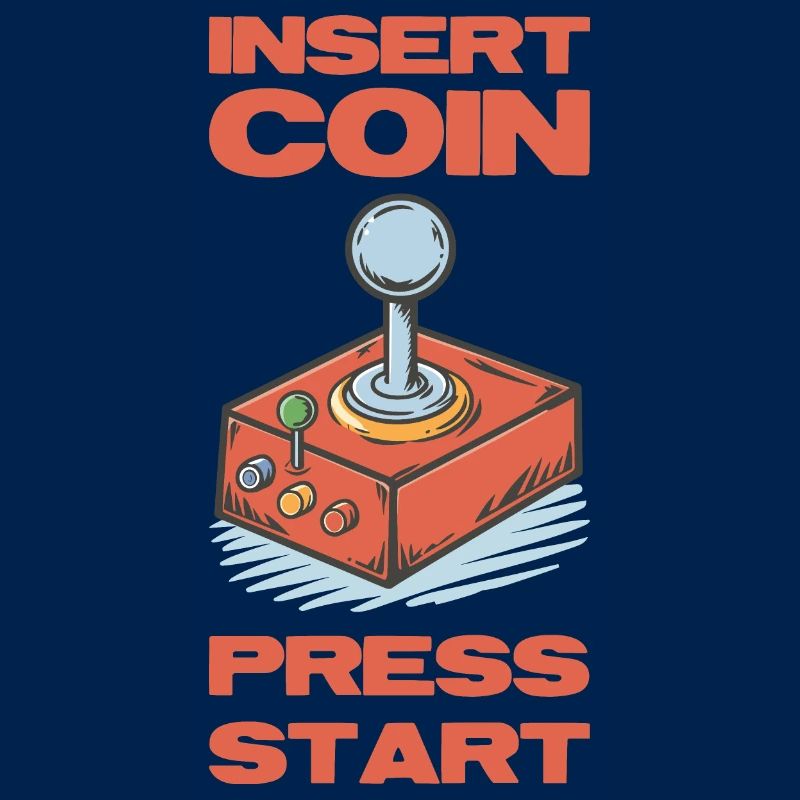 Insert coins press start. Retro joystick design.