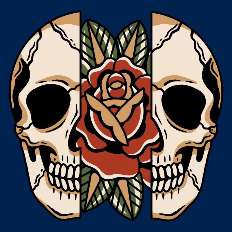Tattoo style split skull with rose