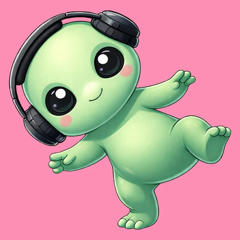 Alien Alien avec des écouteurs Techno Danse