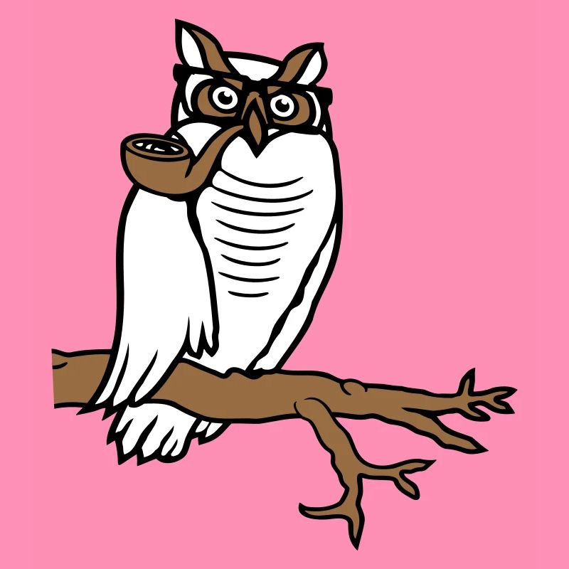 Eule Pfeife rauchen alter Opa Uhu Ast Baum Wald