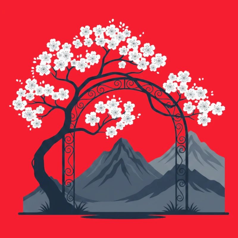Sakura Bogen über Bergkette
