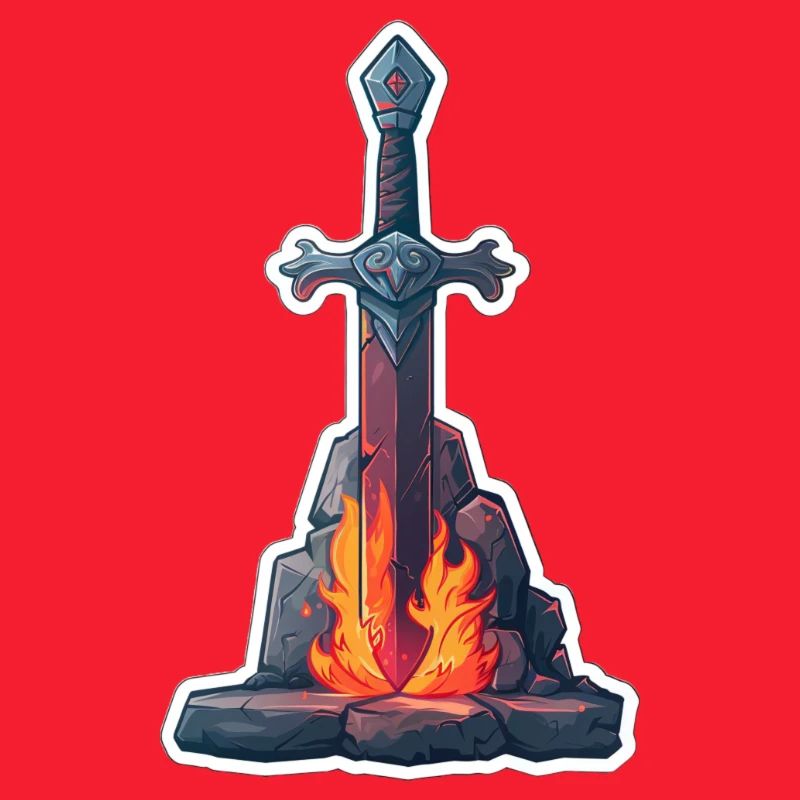 Fantasy RPG Épée avec du feu dans une pierre