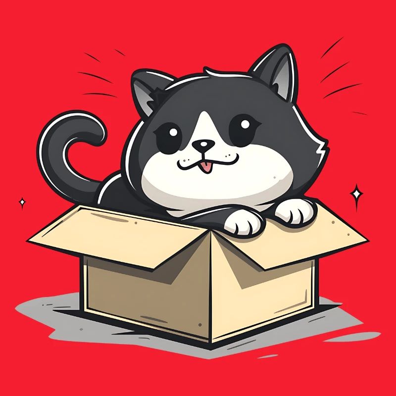 Happy Cat Sitting Inside an Empty Cardboard Box