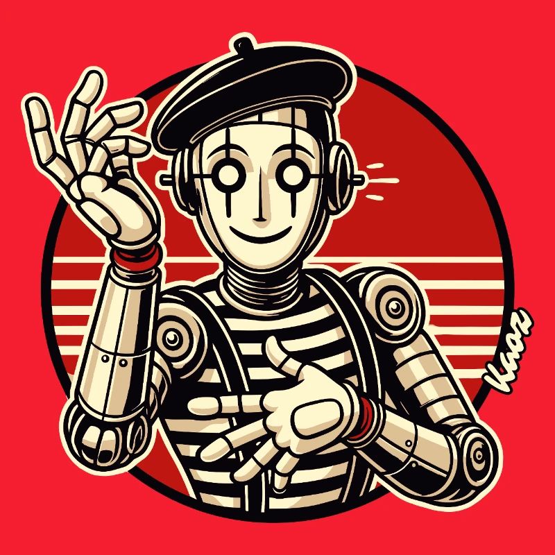 Retro Robot Pantomime with Beret in Comic Style