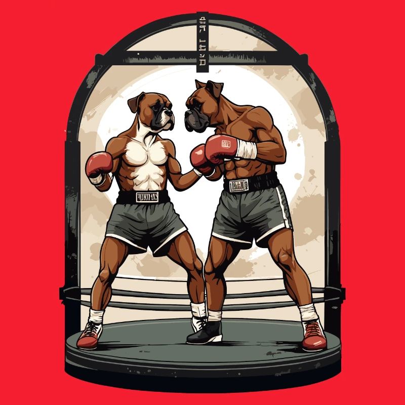 Chiens sur le ring de boxe