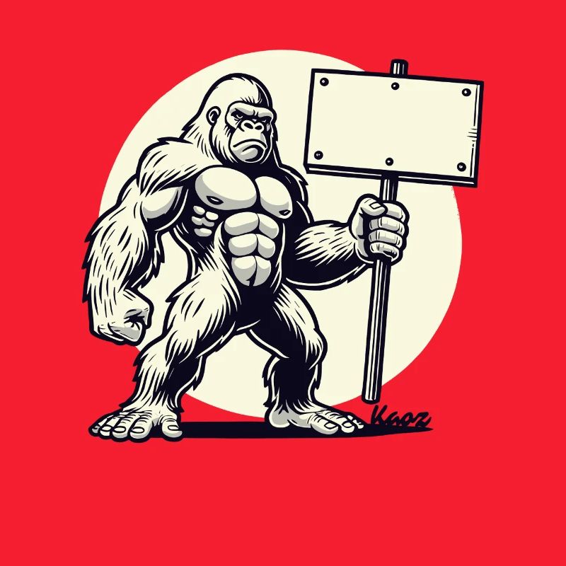 Strong gorilla with a blank shield: Your text here!