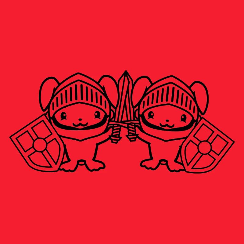 2 lapins chevalier épée bouclier armure casque château
