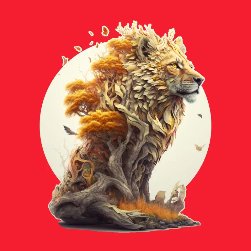 Lion avec corps de savane, design abstrait de lion