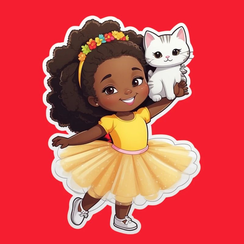 Fröhliches Kind mit Katze im Tutu