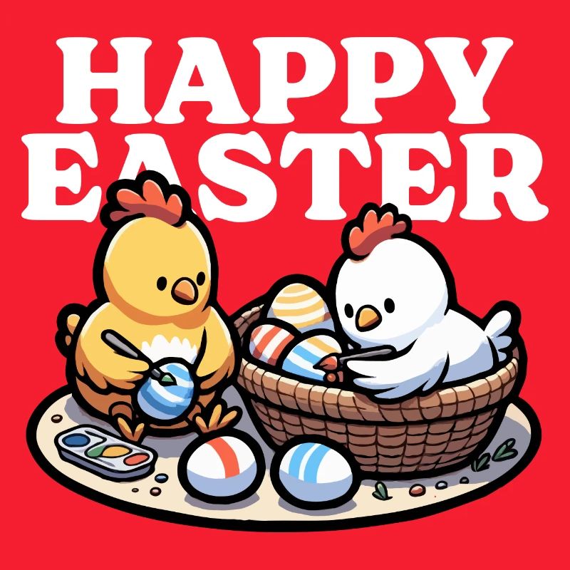 Joyeuses Pâques - De mignons poussins peignent des œufs de Pâques