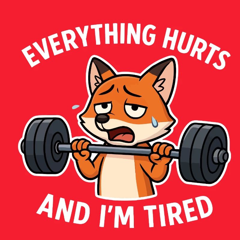 Exhausted Fox Lifting Weights Illustration
