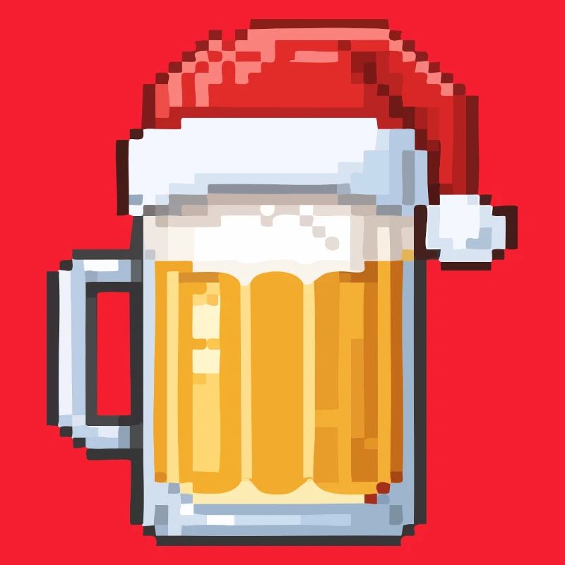 Bière Pixel avec Chapeau de Père Noël – Conception de Noël