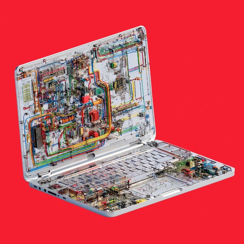 Transparent CAD circuit art on laptops