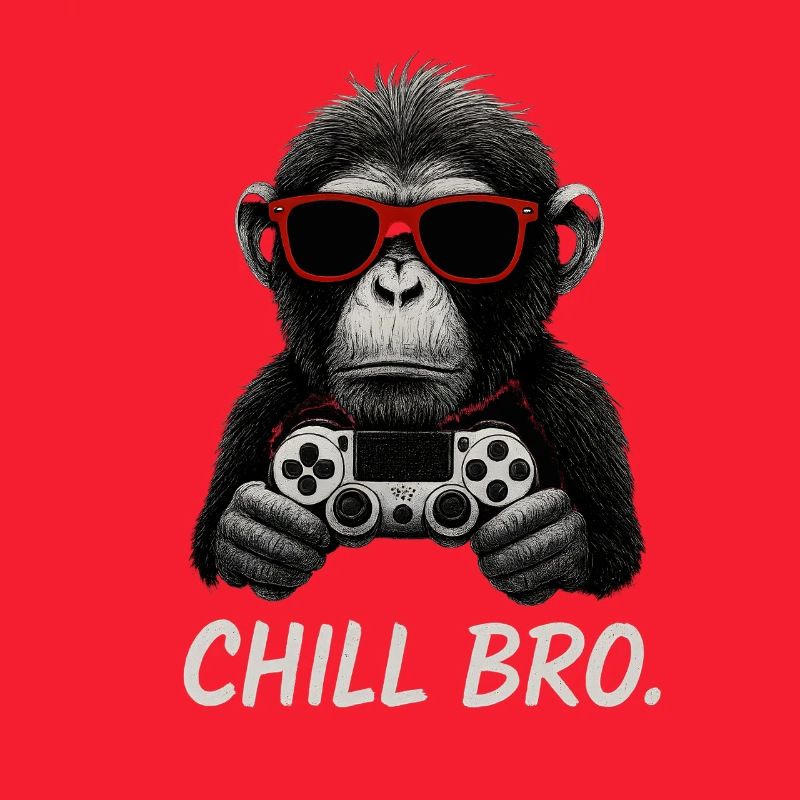 Gamer Monkey with Controller & Sunglasses Chill Bro