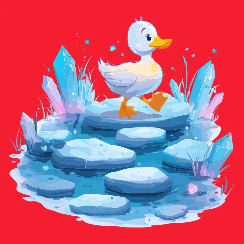 Ente auf Eispfad mit Kristallen
