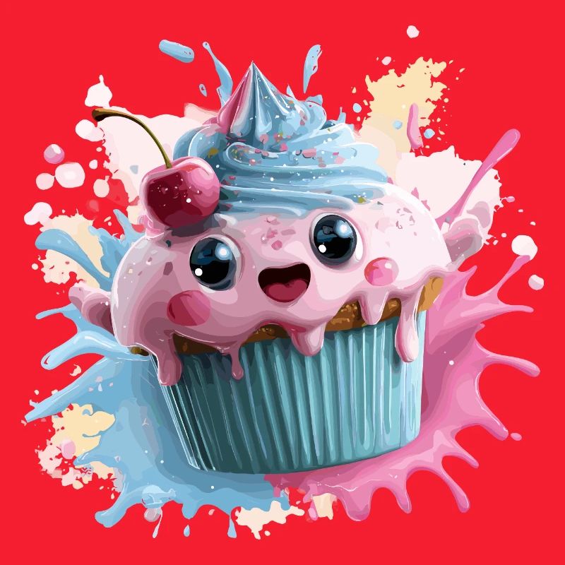 Kawaii Cupcake Splash mit Kirsche