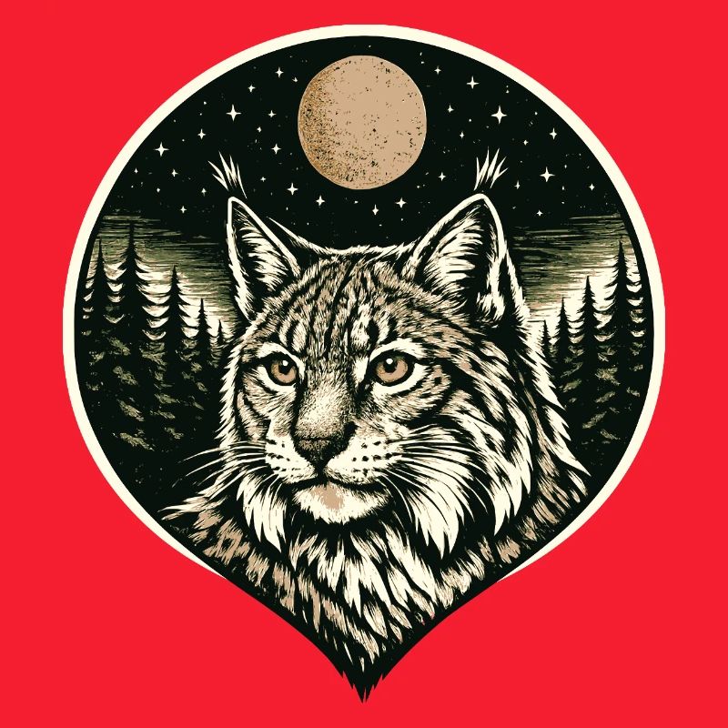 Silent Focus - Luchs im Woodcut Stil
