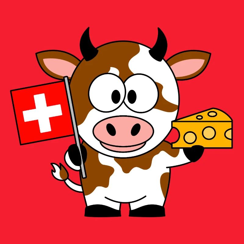Kuh mit Schweizer Flagge Käse