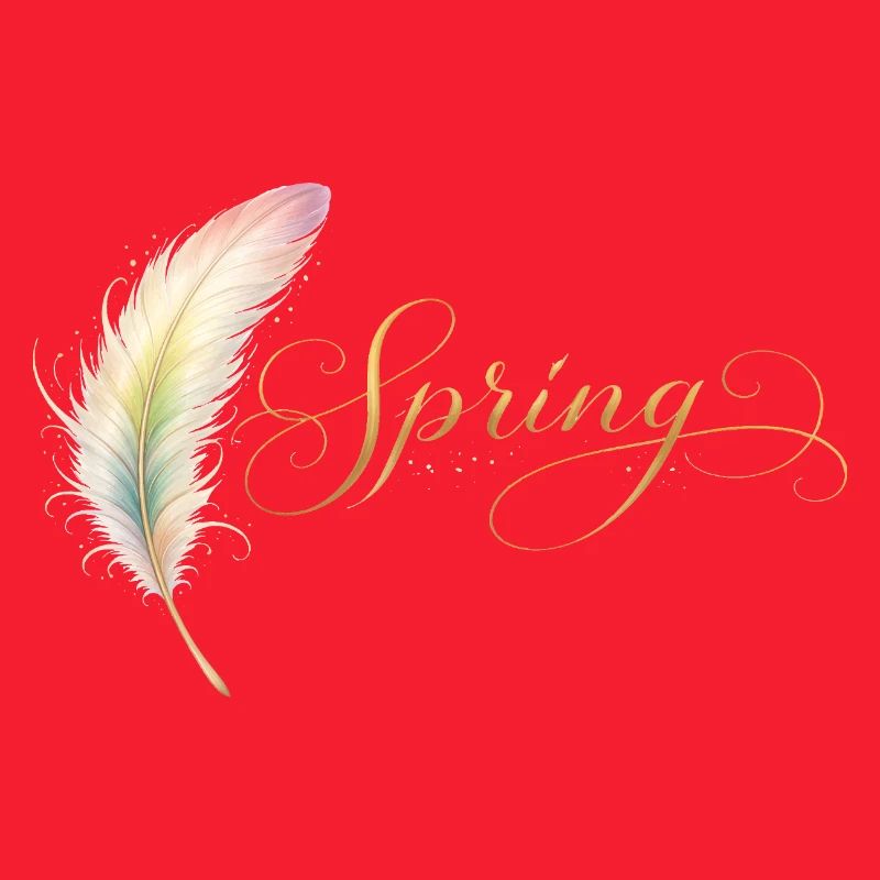 Spring Lettering with Feather Elegant Design