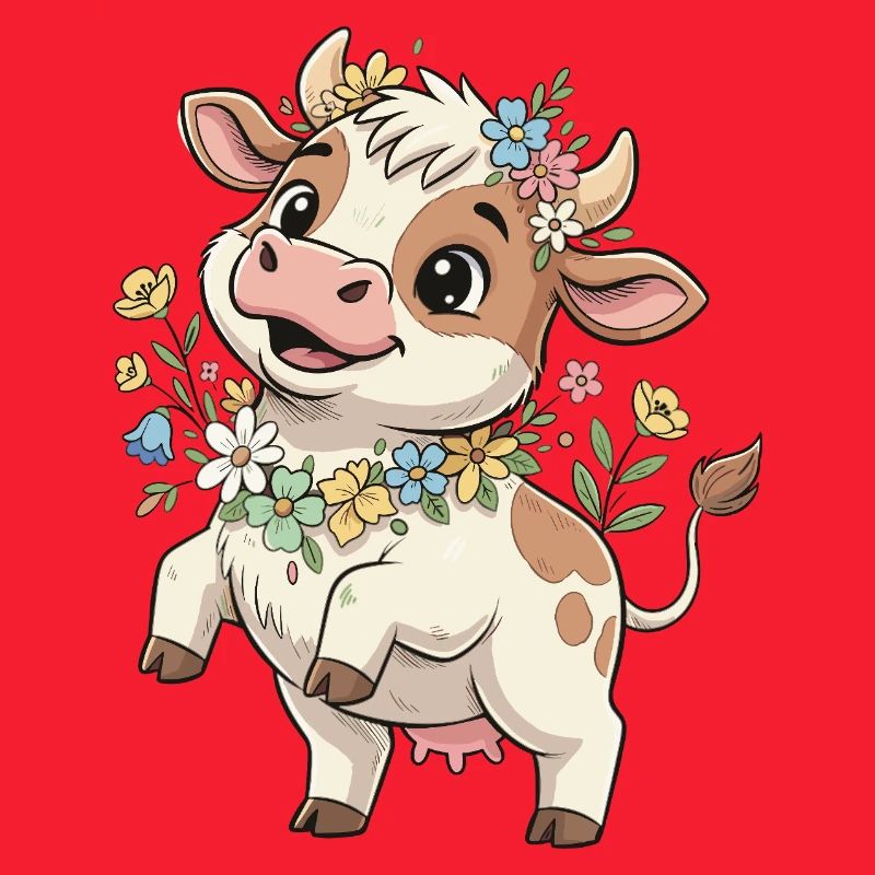 Vache avec une couronne de fleurs