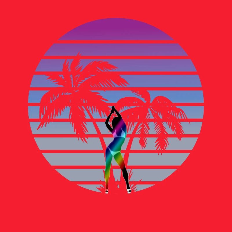 synth wave babe 80s miami style palms