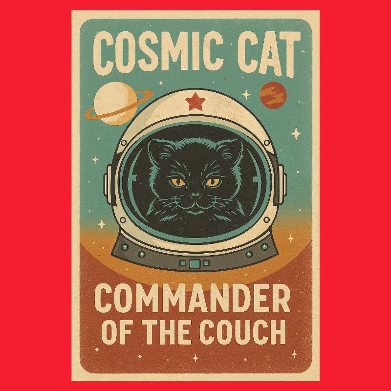 Chat Cosmique – Commandant du Divan | Design rétro