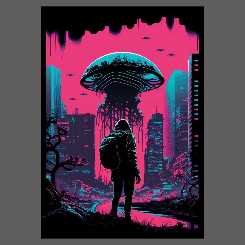 Champignon Neon Vaporwave Nature Technocrate Hacker Techie