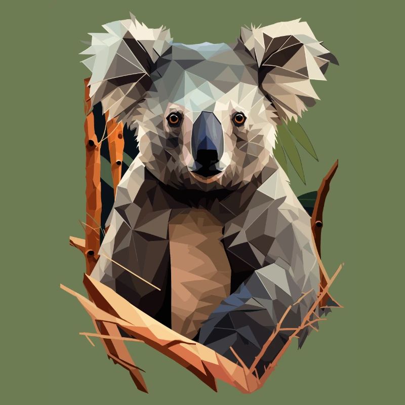 Mignon koala avec eucalyptus dans le style polygone