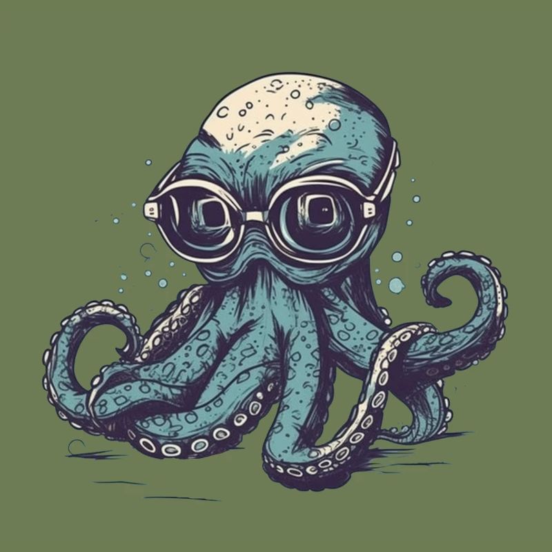 Nerdy Comic Octopus with Glasses