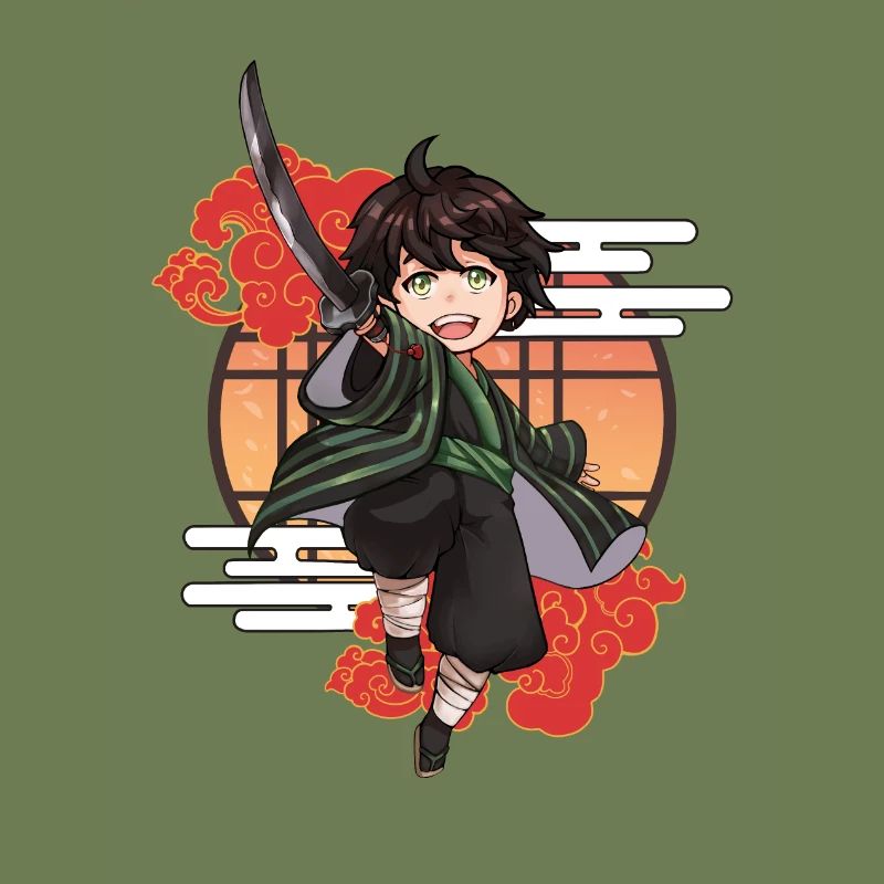 Chibi samurai boy with katana
