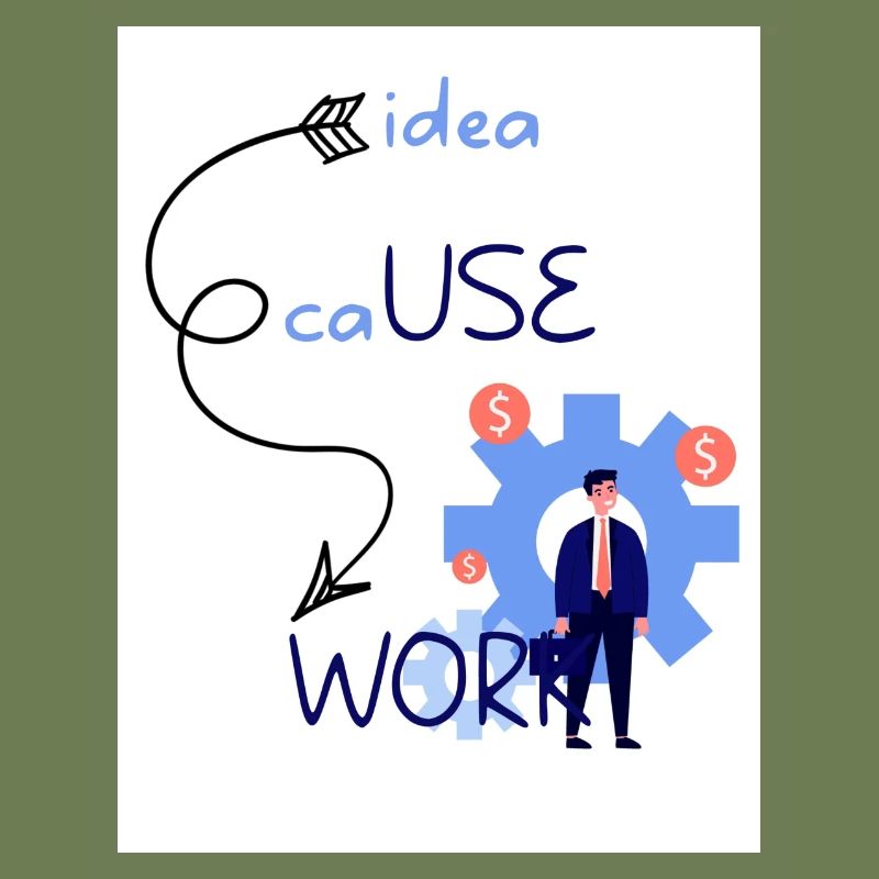 Idee Ursache Arbeit. Aus einer Idee entsteht ein Werk.