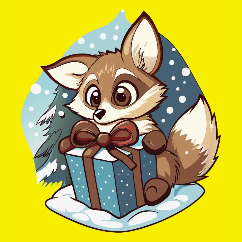 Cute fox unwraps gift