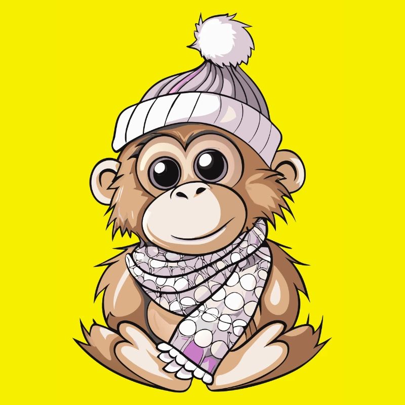 Mignon orang-outan avec écharpe et chapeau à pompon.