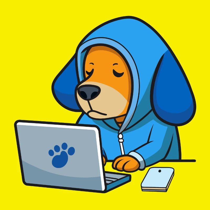 Un chien hacker mignon dort dans un sweat à capuche devant le PC