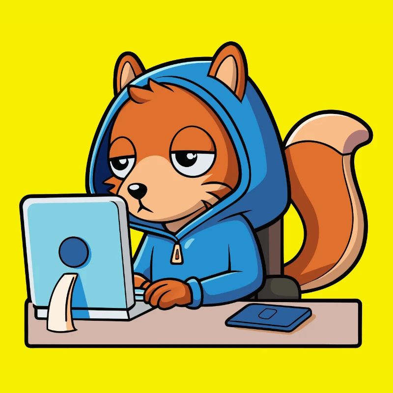 Niedliches Hacker Eichhörnchen im Hoodie vorm PC