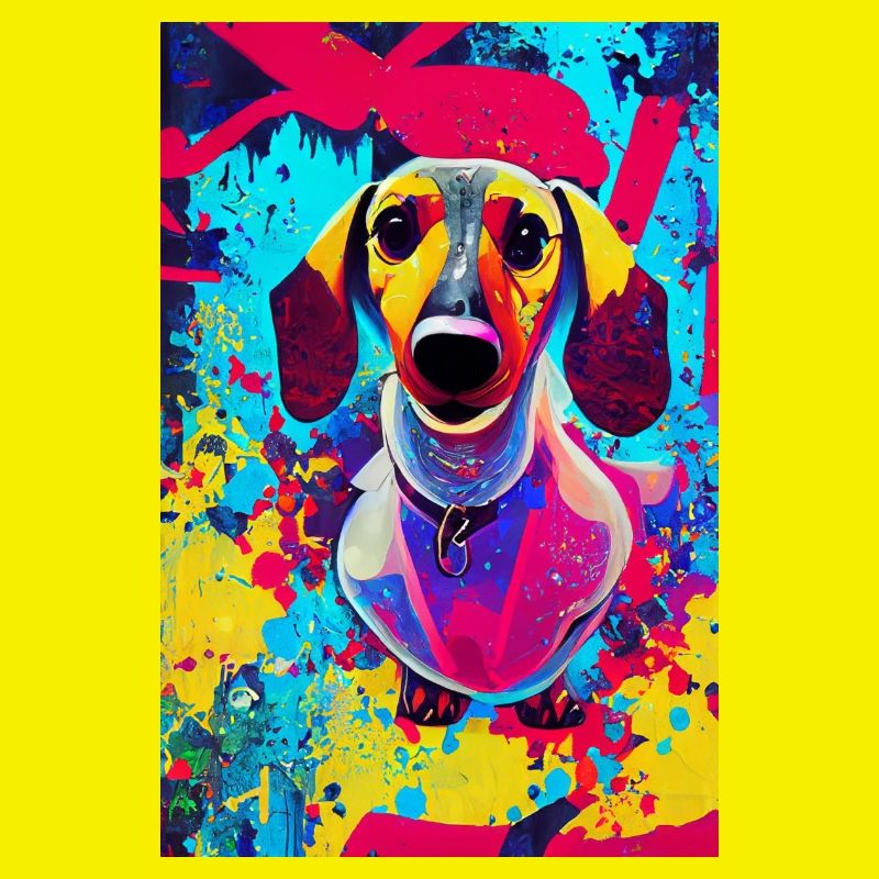 Impression pop art moderne | Teckel avec graffiti coloré