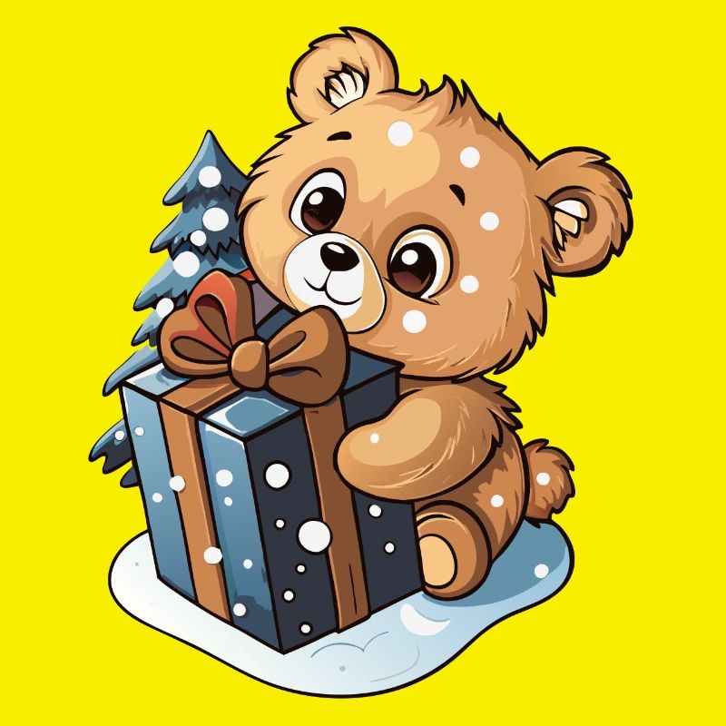 Cute bear unwrapping gift