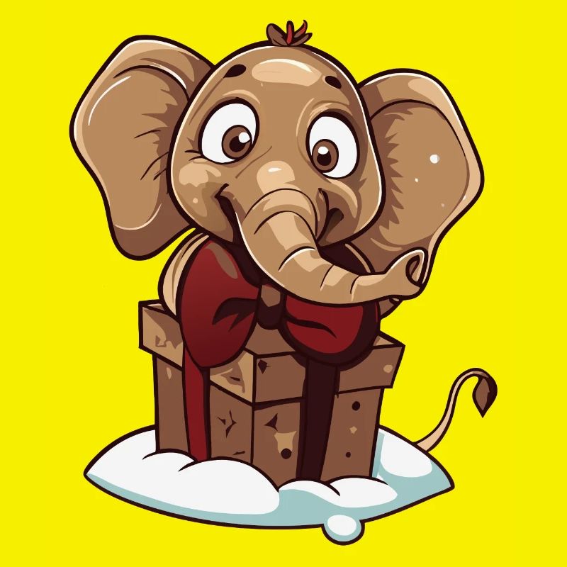 Cute elephant unwrapping gift