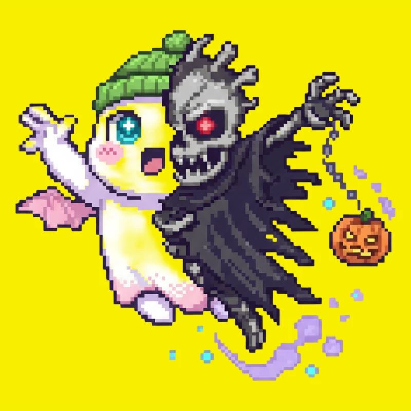 Kawaii & Horror Split Design Pixel Art