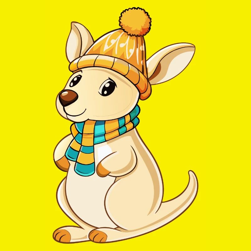 Mignon kangourou avec écharpe et chapeau à pompon.