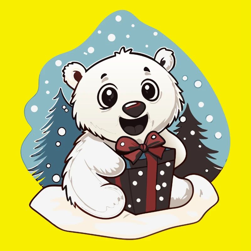 Niedlicher Eisbär mit Geschenk an Weihnachten