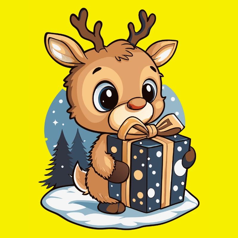 Cute deer unwrapping gift